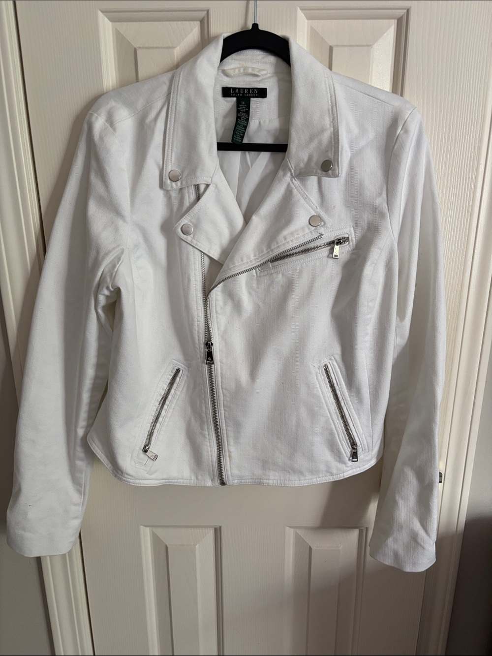 Lauren Ralph Lauren White Moto-Style Corton Jacket